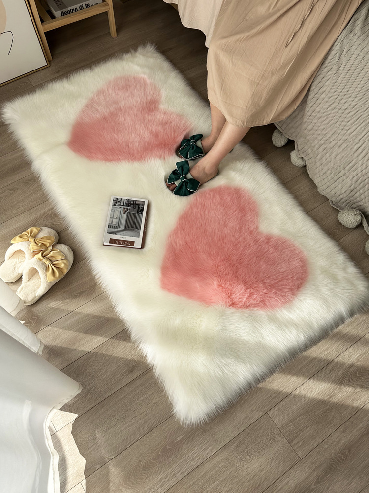 Imitation Wool Bedside Carpet Pink Heart-Shaped Plush Floor Mat Wedding Room Daughter's Room Cute Bay Window Blanket Heart Sofa Cushion