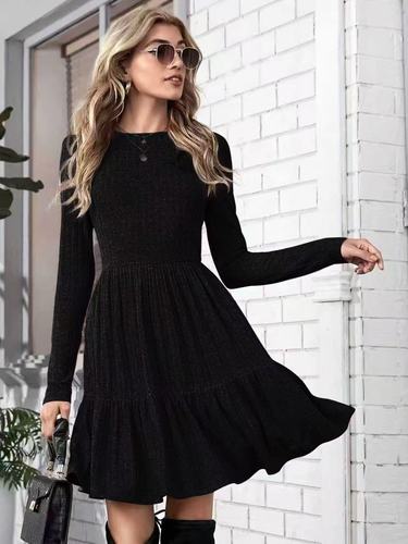 2025 European and American Cross-border Elegant Round Neck Pleated Polyester Dress