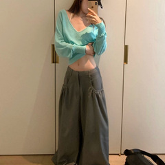Ranwear 松弛拿捏 百搭老钱小众复古褶设计tr休闲阔腿西装裤