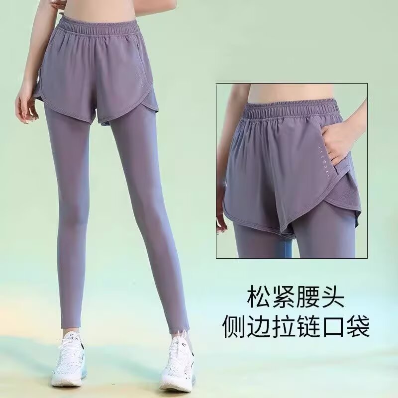 假两件春夏新款健身裤运动专业马拉松户外高腰提臀瑜伽裤跨境批发