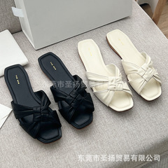 フレンチスタイル The*Row レトロリボンフラットサンダル女性用夏の新しいニッチ多用途ファッションレザー