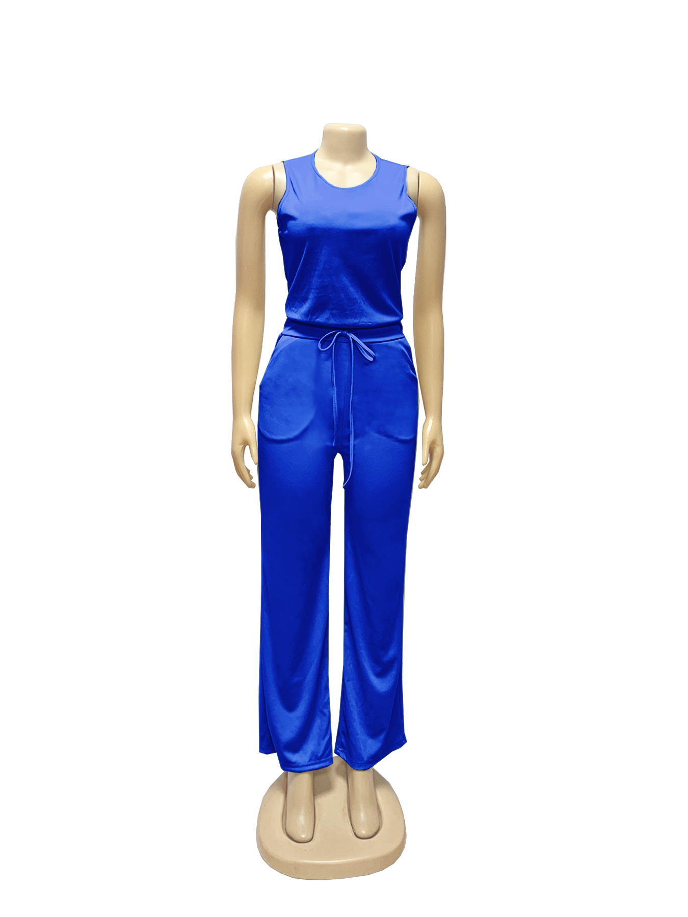 Women's Sleeveless Jumpsuit Casual Lace Up Solid Colour Summer_voghion.com