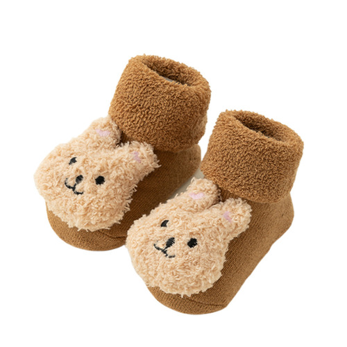 23 newborn baby autumn and winter terry lined thickened anti-slip floor socks for boys and girls warm learning to walk socks wholesale