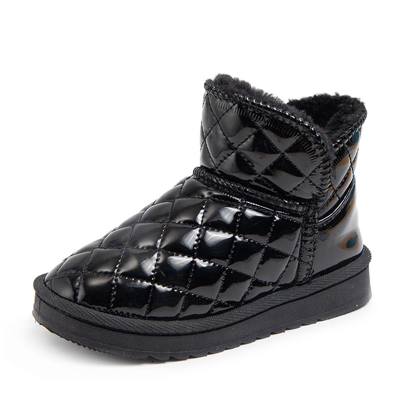 Botas de nieve para niñas zapatos de algodón para niños con forro polar 2022 nuevos Otoño e Invierno de cuero impermeable Botas cortas para niños botas de algodón cálido image 7