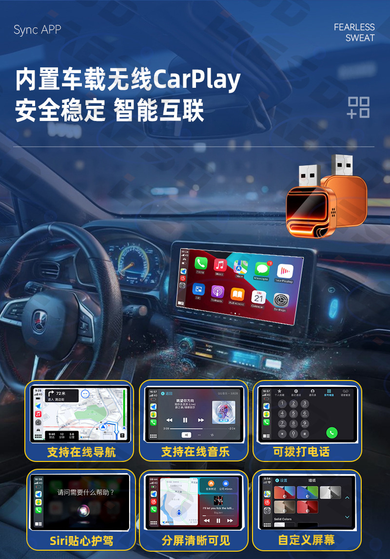 Four-In-One Car-Machine Connectivity Module, Intelligent Reverse Control Carplay Wireless Box, Mirror Screen Projection Carplay Box