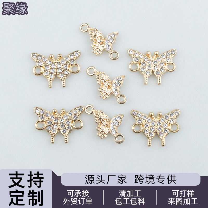 Flower and Butterfly Pendant DIY Handmade Jewelry Necklace and Earring Accessories Korean Style Niche Light Luxury Alloy Micro-Inlaid Zircon