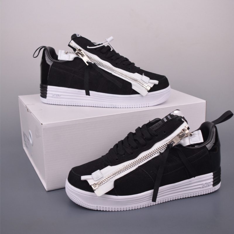 High-Quality Air Force One Lunar Collaboration Sneakers Acronym Functional All-White and Black Men's Shoes with Side Zipper Sports Shoes
