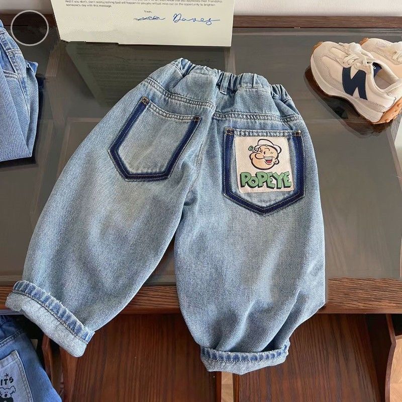 Versión coreana de los nuevos pantalones vaqueros guapos para niños, pantalones de moda de primavera para niños, pantalones de pierna recta casuales sueltos para bebés, ropa para niños