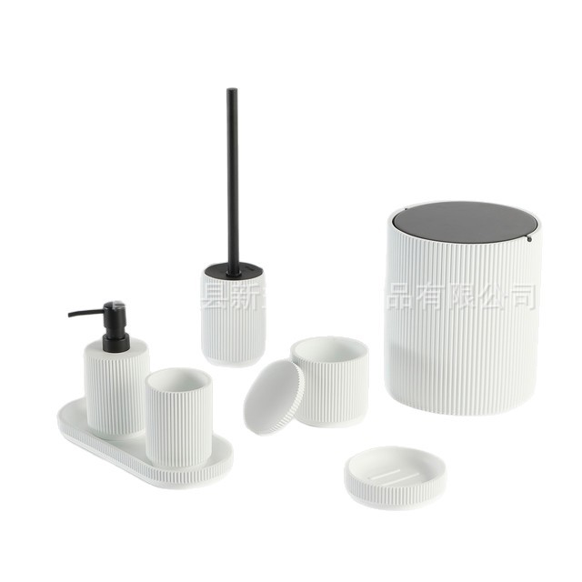 Botella de desinfectante para manos de hotel nórdico blanco con rayas geométricas de baño set de siete piezas set de baño set de lavabo bandeja taza