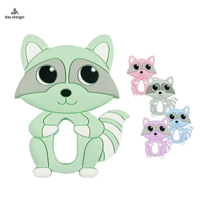 母婴用品新款硅胶滴胶小浣熊牙胶 宝宝磨牙棒玩具 咬咬胶婴儿牙胶