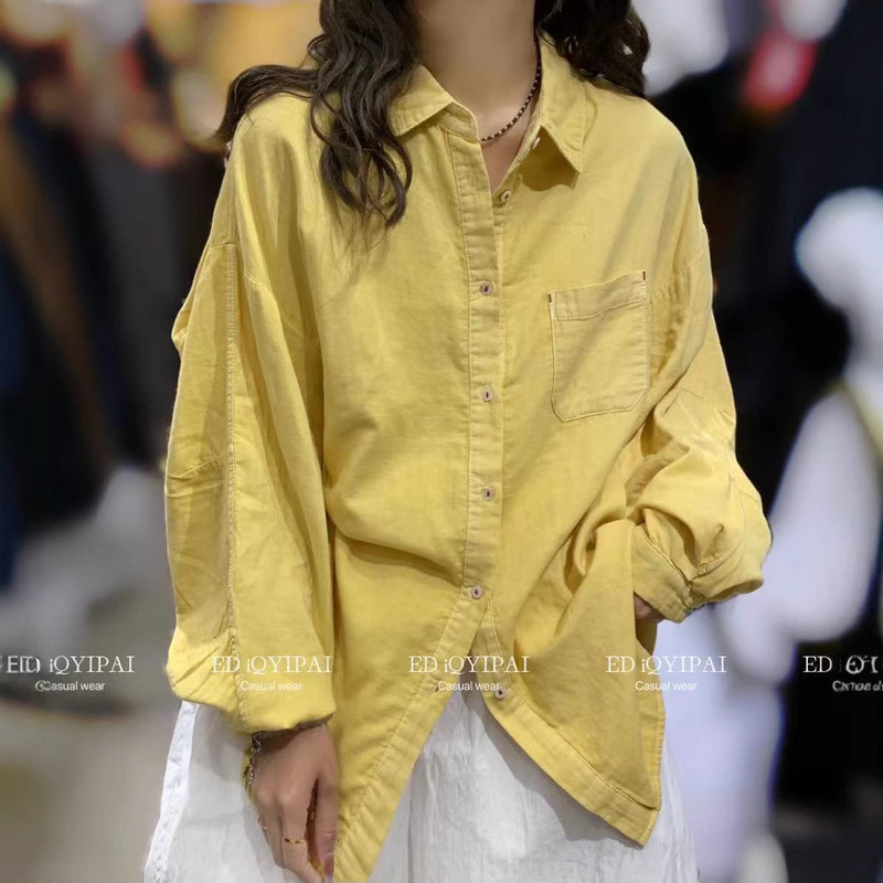 Ed3465 Wash Water Stir-fried Color Cotton Linen Front and Back Design Loose Shirt 2025 Spring All-match Slim Shirt Women's Clothing