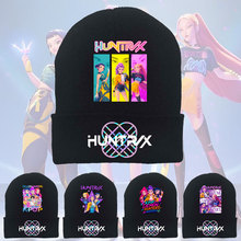 KPOP猎魔女团针织帽动漫印花秋冬卷边毛线帽户外保暖套头冬帽冷帽