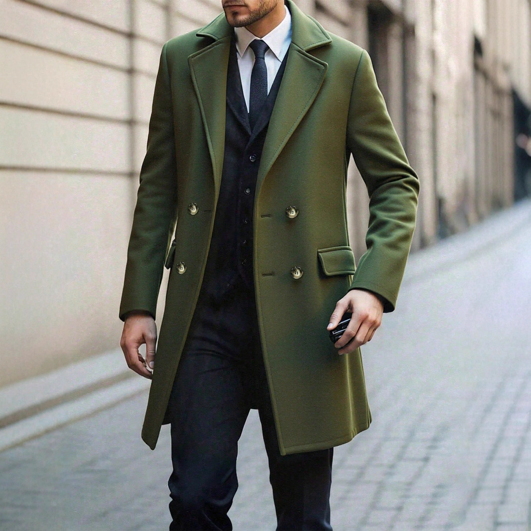 2025 Fall/Winter Cross-Border European And American Men's Single-Breasted Woolen Trench Coat_voghion.com