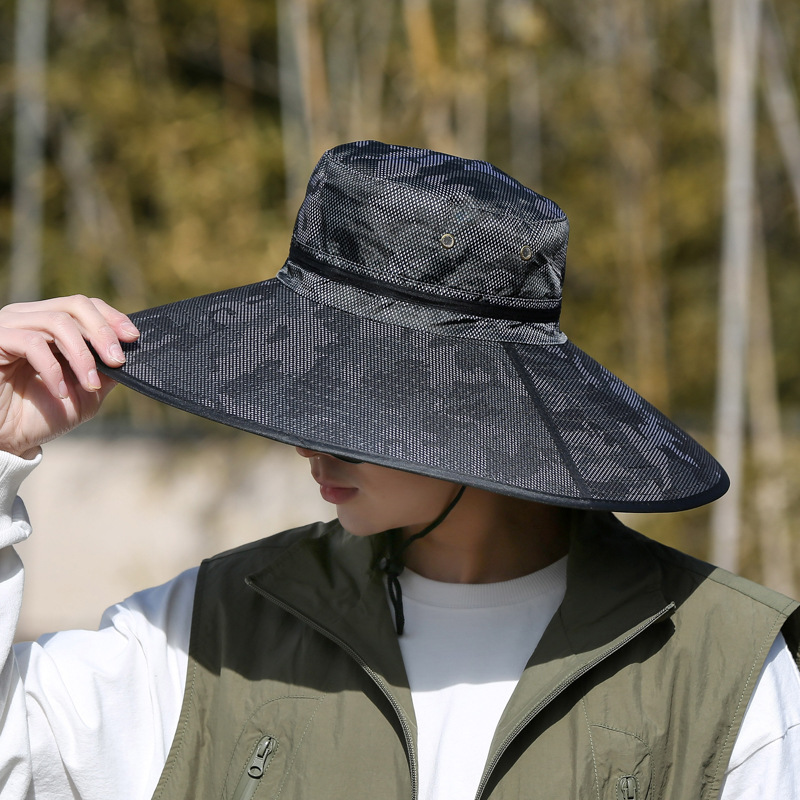 Sunshade Hat Summer Korean Style Fishing Bucket Hat Outdoor Sun Protection Wide Brim Breathable 15CM Men's Trendy Fisherman Hat