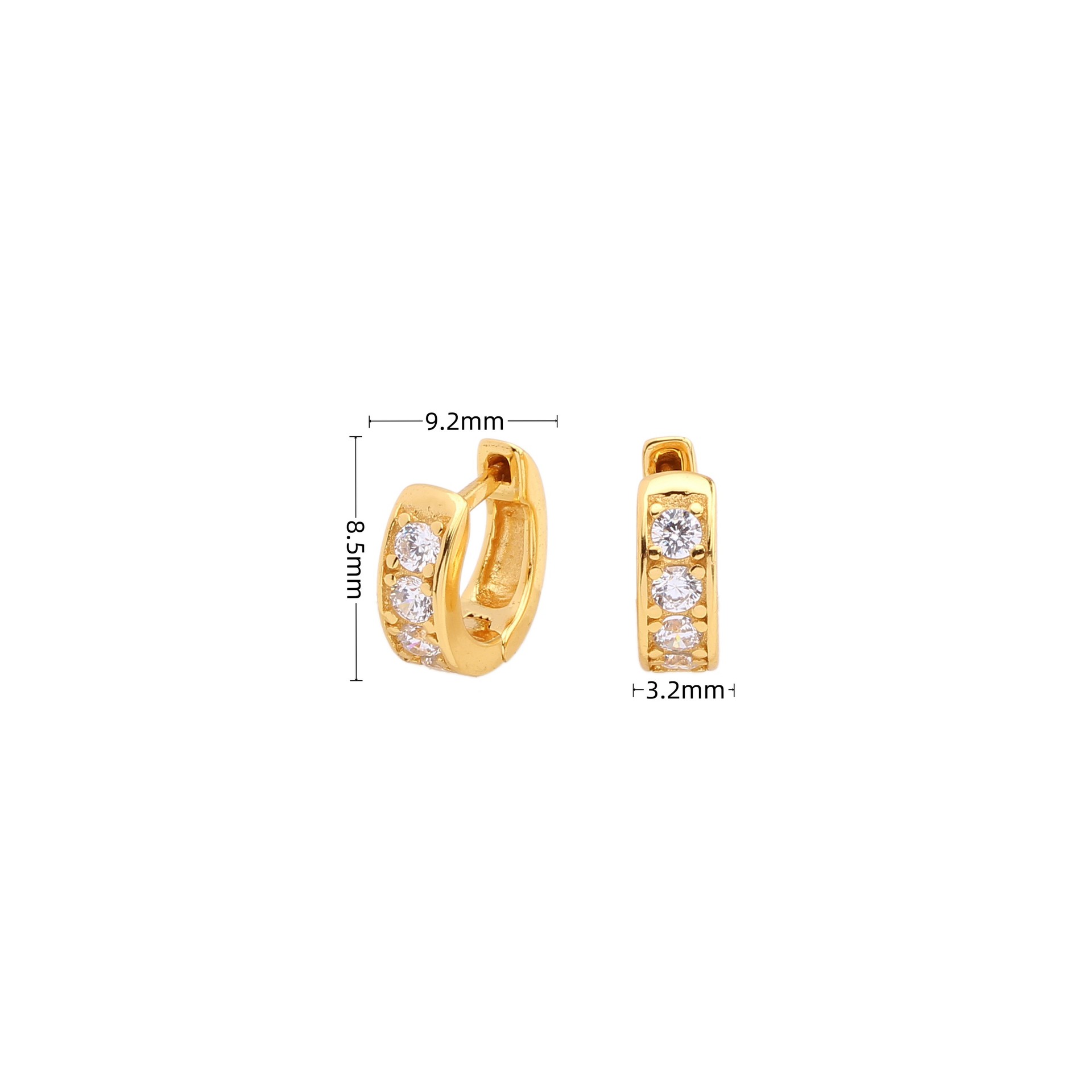 9g Weight 0.03µm Gold Plating Thickness 1 Pair 925 Sterling Silver Zircon U Shape Hoop Earrings Huggie Earrings Earrings