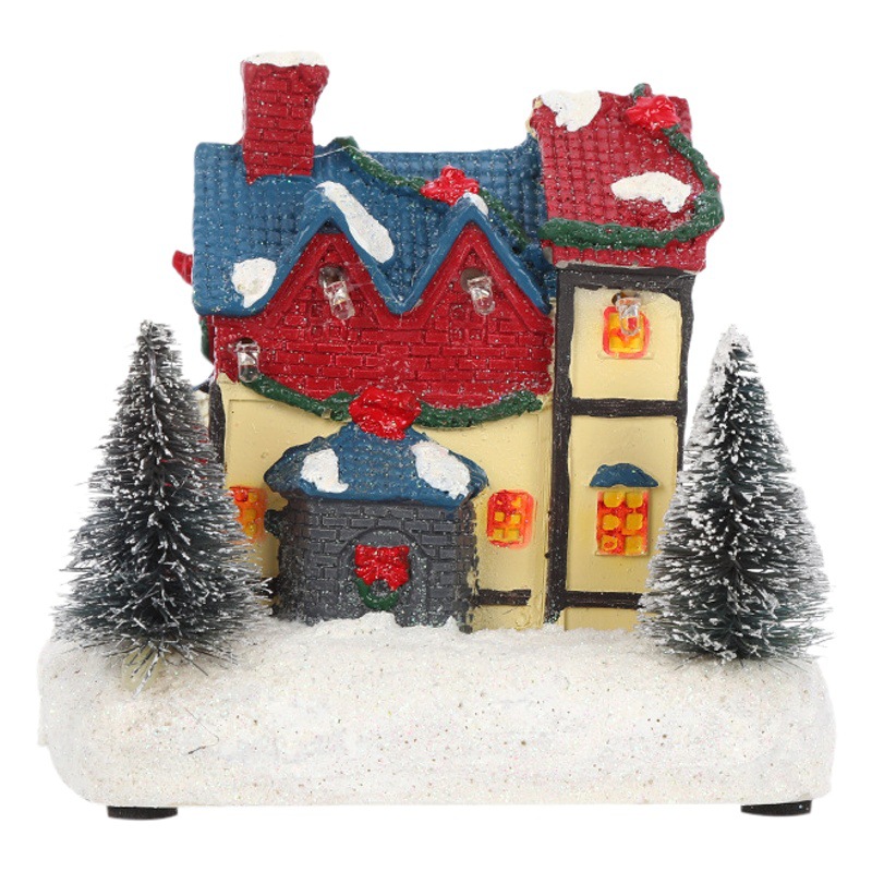 Adorno de Casita Navideña LED de Resina Luminoso para Decoración Navideña