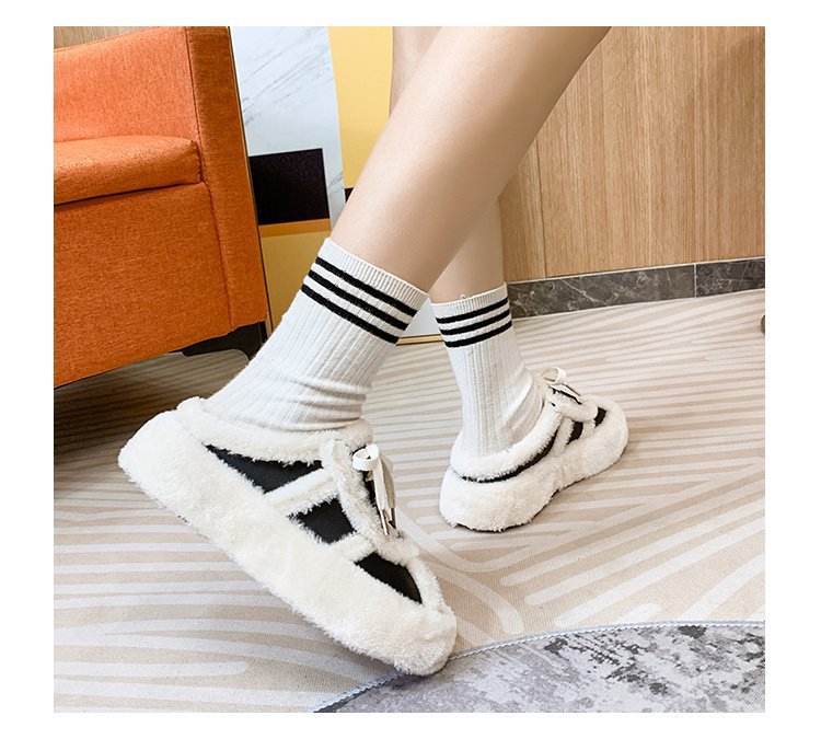 Koreaanse versie plus pluche bontschoenen voor dames 2023 herfst en winter nieuwe stijl lamswollen teen met veters en casual all-match halve pantoffels met dikke zolen_voghion.com