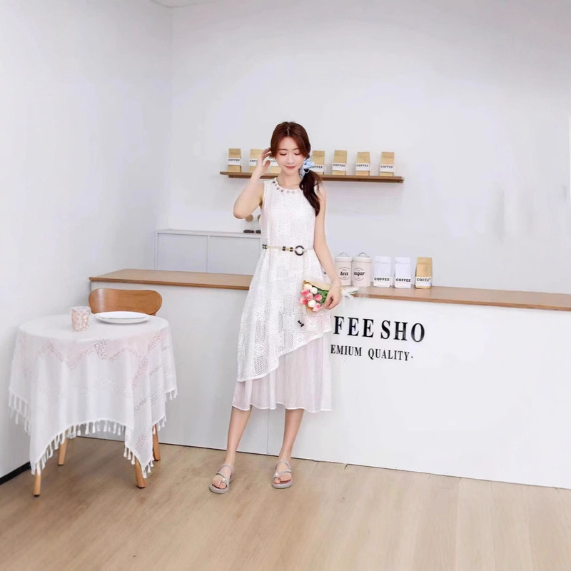 Bohemian Knitted Hollow Sleeveless Dress Design Holiday Style Vest Dress Popular Mori Girl Dress