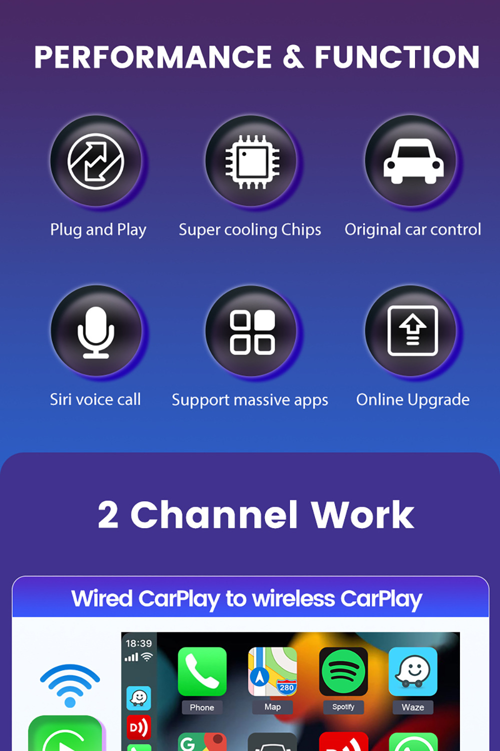 Original car wired to wireless carplay adapter intelligent navigation car interconnection box android 2 in 1