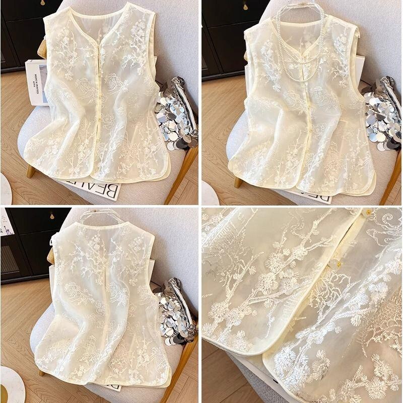 New Chinese Style Vest, Thin Retro Sleeveless Vest, Heavy Embroidered Vest Top for Women, Summer