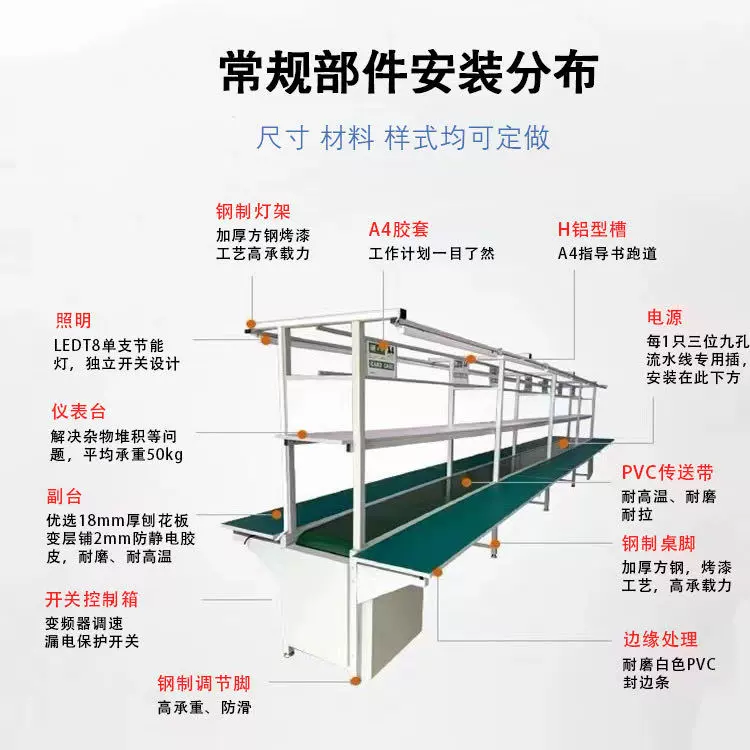防静电车间流水线工作台装配生产包装线输送机传送带不绣钢打包桌
