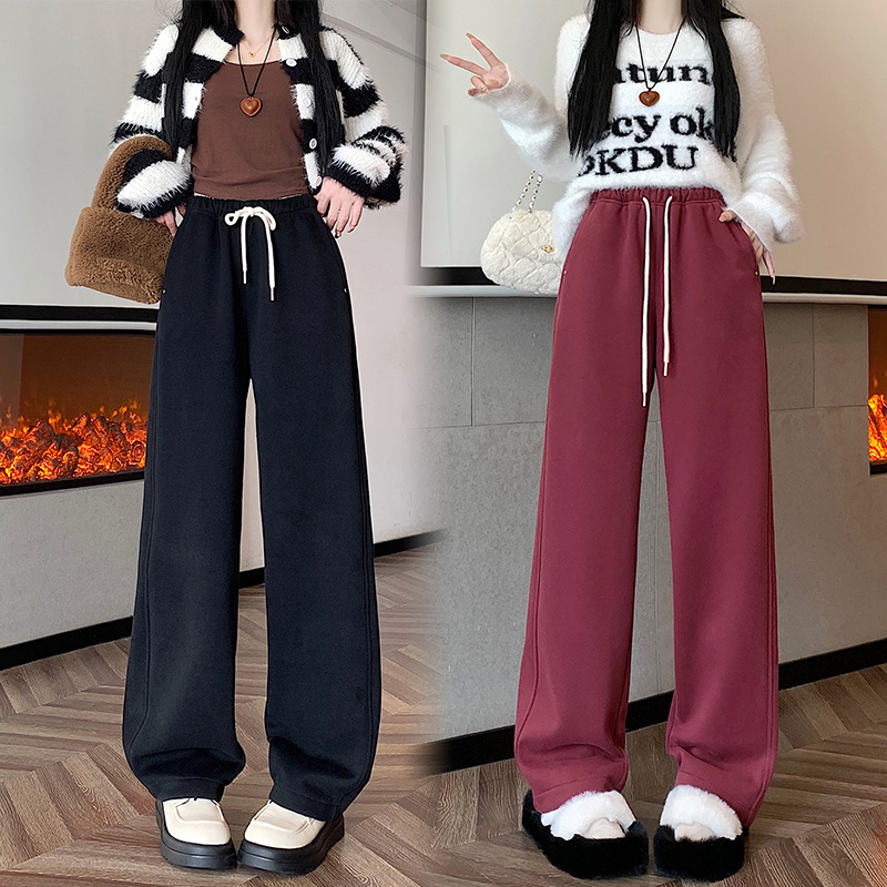 Autunno e inverno Isolamento in peluche Nuovi pantaloni sportivi casual lunghi a gamba dritta larghi e dimagranti_voghion.com