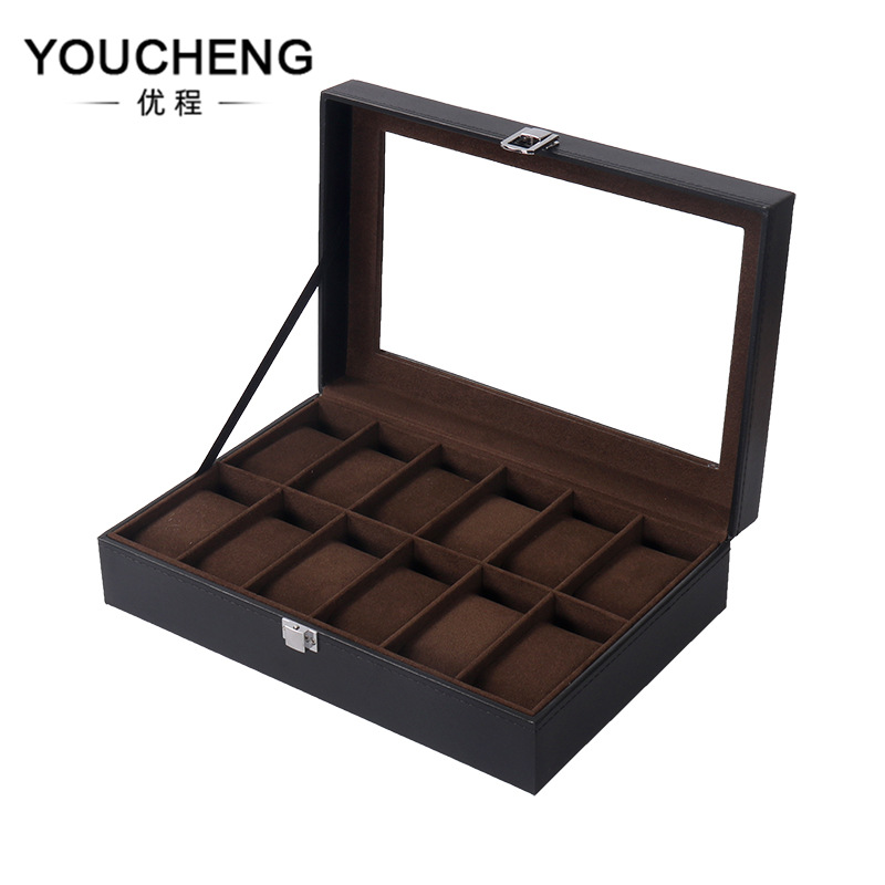 现货新款黑内棕12位手表盒木质手表展示盒多功能手表首饰收纳箱