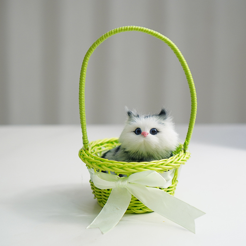 높은 바구니 (녹색) + 파란색과 흰색 스쿼트 고양이가 짖습니다