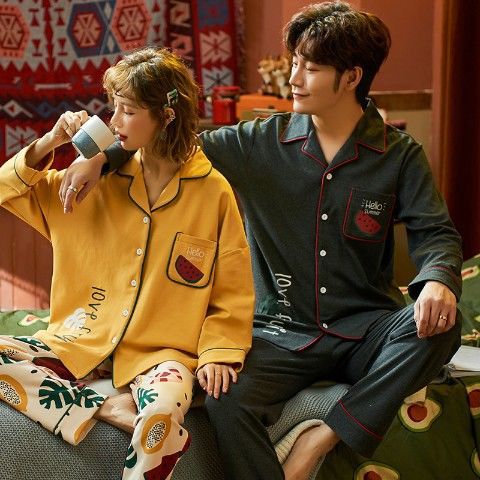 Más tamaño par pijamas manga larga 100% algodón de mediana edad y ancianos papá desgaste del hogar Primavera, otoño e invierno a cuadros desgaste del hogar