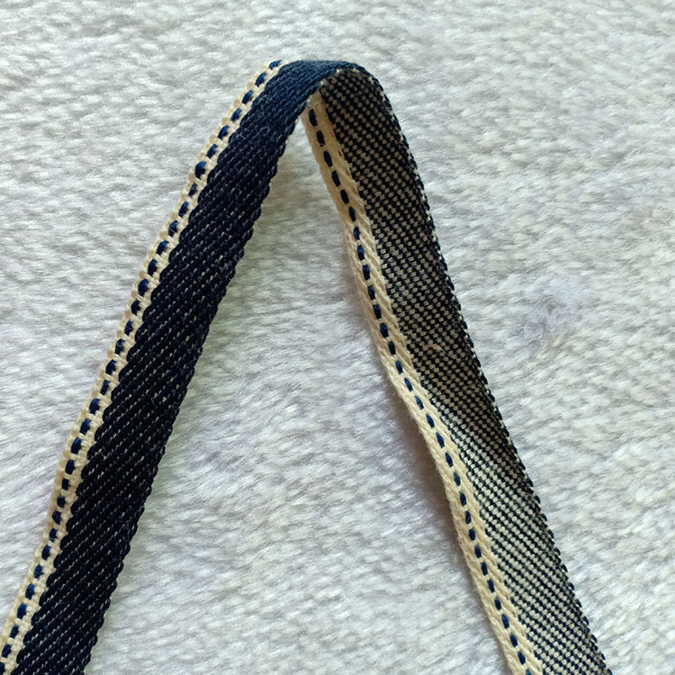 1.1CM缝纫点棉带  米色边深蓝色底蓝色点织带 跳点带厂家直供