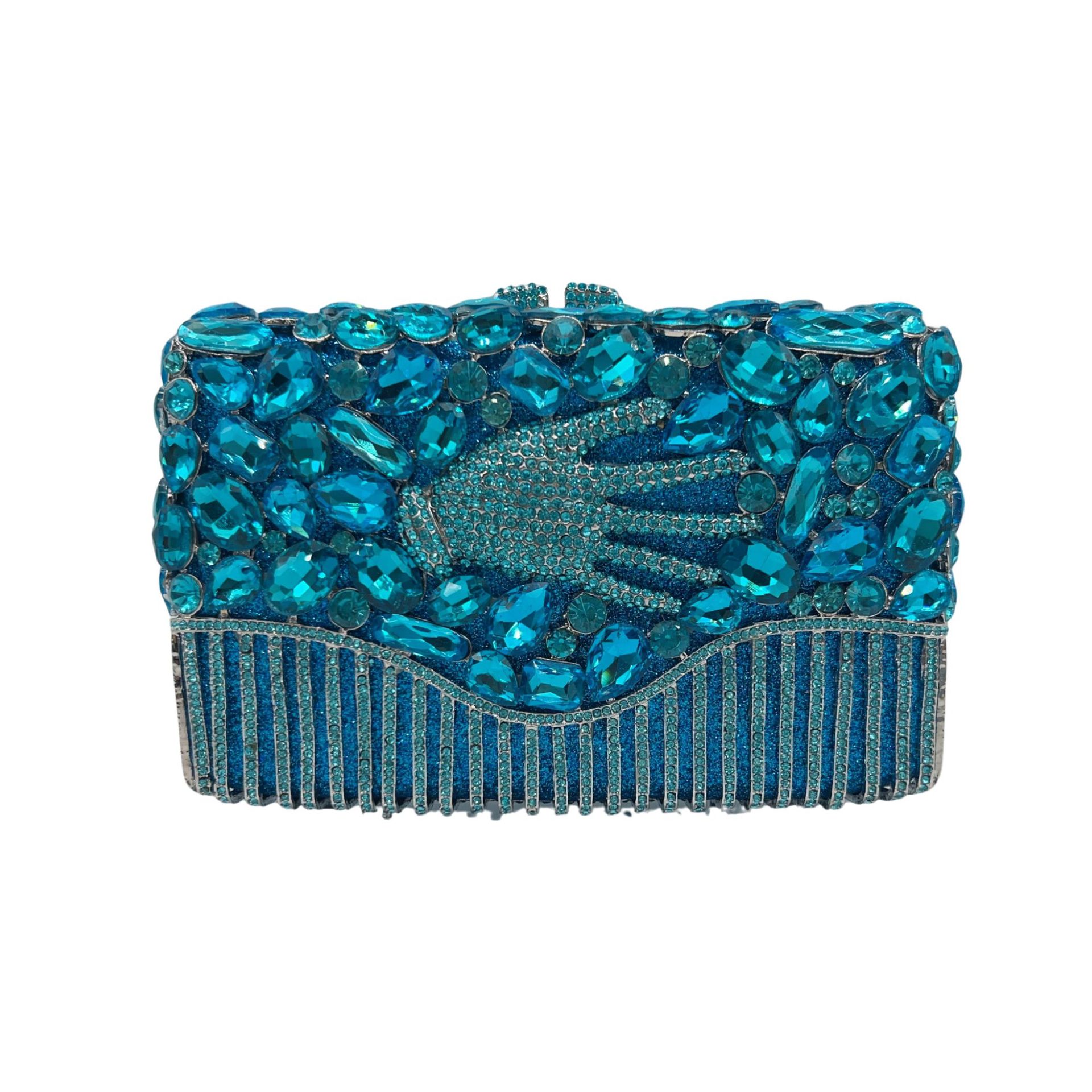 Túi clutch nữ cầm tay đính đá kim cương nước dự tiệc phong cách Âu Mỹ — Màu xanh nước hồ, Cá tính đặt làm