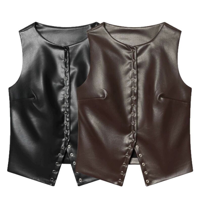 New Foreign Trade Style French Hot Girl Style Design, Fashionable and Versatile Pu Leather Sexy Slim-Fit Vest, Solid Color Trendy Top New Foreign Trade Style French Hot Girl Style Design, Fashionable and Versatile Pu Leather Sexy Slim-Fit Vest, Solid Color Trendy Top