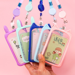 Ins style student card holder creative cute halter neck silicone campus badge transparent retractable rope ID holder wholesale
