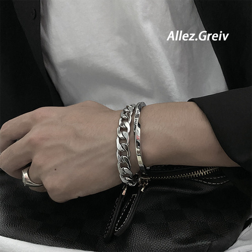 Cold style Cuban bracelet for men, Korean style trendy punk bracelet, men's wide bracelet, student hip-hop jewelry, titanium steel chain