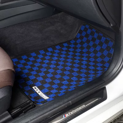 Best-selling ethnic velvet checkerboard Universal Foot Pad - blue-and-black-grid-full-5-piece-set-for-the-vehicle