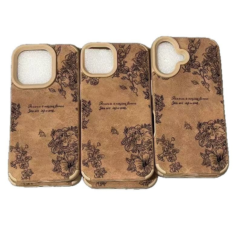 Nueva flor de boceto para iPhone 16 funda para teléfono móvil Apple 15promax/14 anti-caída 13pro12 piel de cordero