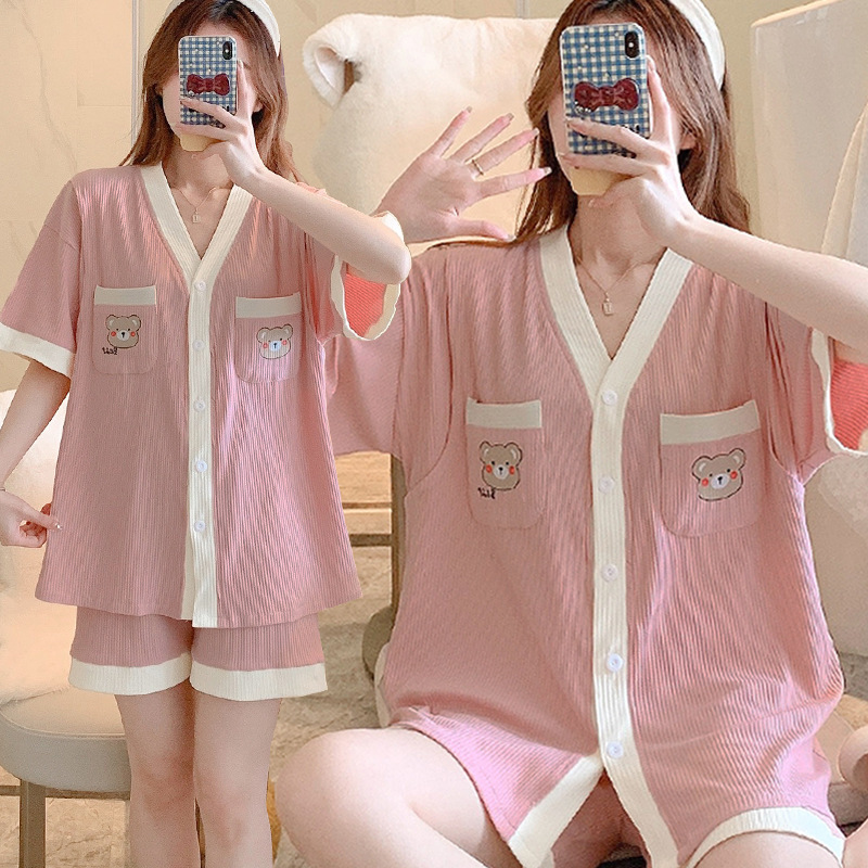Nursing pajamas summer thin short sleeve suit postpartum monthly clothing April 5 pregnant women pajamas summer maternal nursing