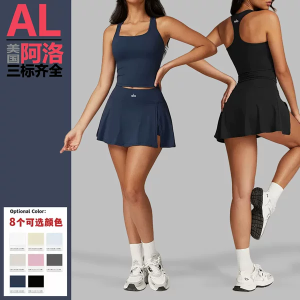 North American original label foreign trade anti-exposure tennis skirt A-line one-piece short skirt racerback yoga tank top set