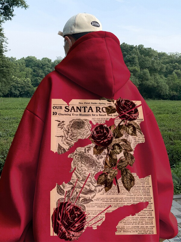 Rose Print Hooded Sweatshirt Men's Spring and Autumn Heavy Trendy Brand Loose plus size Duffy Handsome American Retro Jacket Top Rose Print Hooded Sweatshirt Men's Spring and Autumn Heavy Trendy Brand Loose plus size Duffy Handsome American Retro Jacket Top