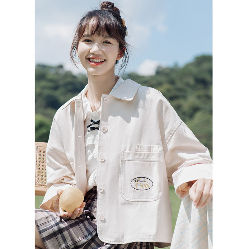 apricot Short Coat Spring and Autumn New Korean Style Loose All-match Casual Jacket College Style Cute Chic Top for Women