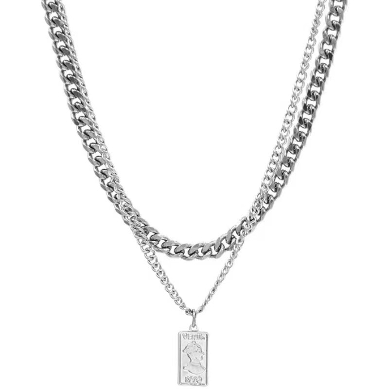 All Seasons Season Unisex Gender Hip-Hop Human Titanium Steel Polishing Unisex Double Layer Necklaces Men Layered Necklaces