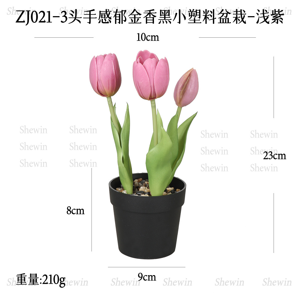 Planta Artificial de Tulipán en Maceta de Plástico de 3 Cabezas, PVC Blando, Tacto Real para Decoración del Hogar y Mesa