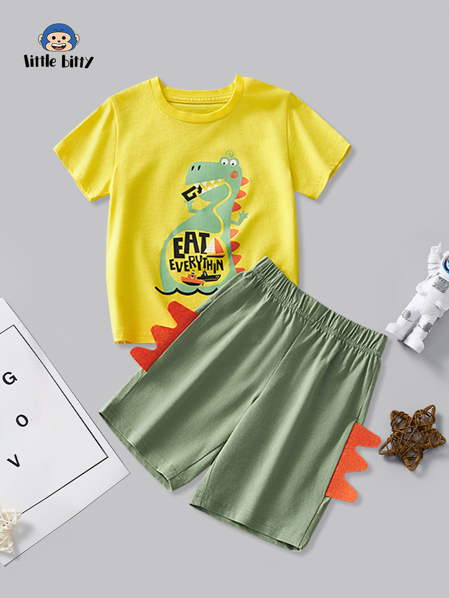 Children's Summer Suit, Kidsren's Round Neck T-Shirt Suit, Short-Sleeved Suit, Kidsren's Short-Sleeved Two-Piece Set, Kidsren's Suit