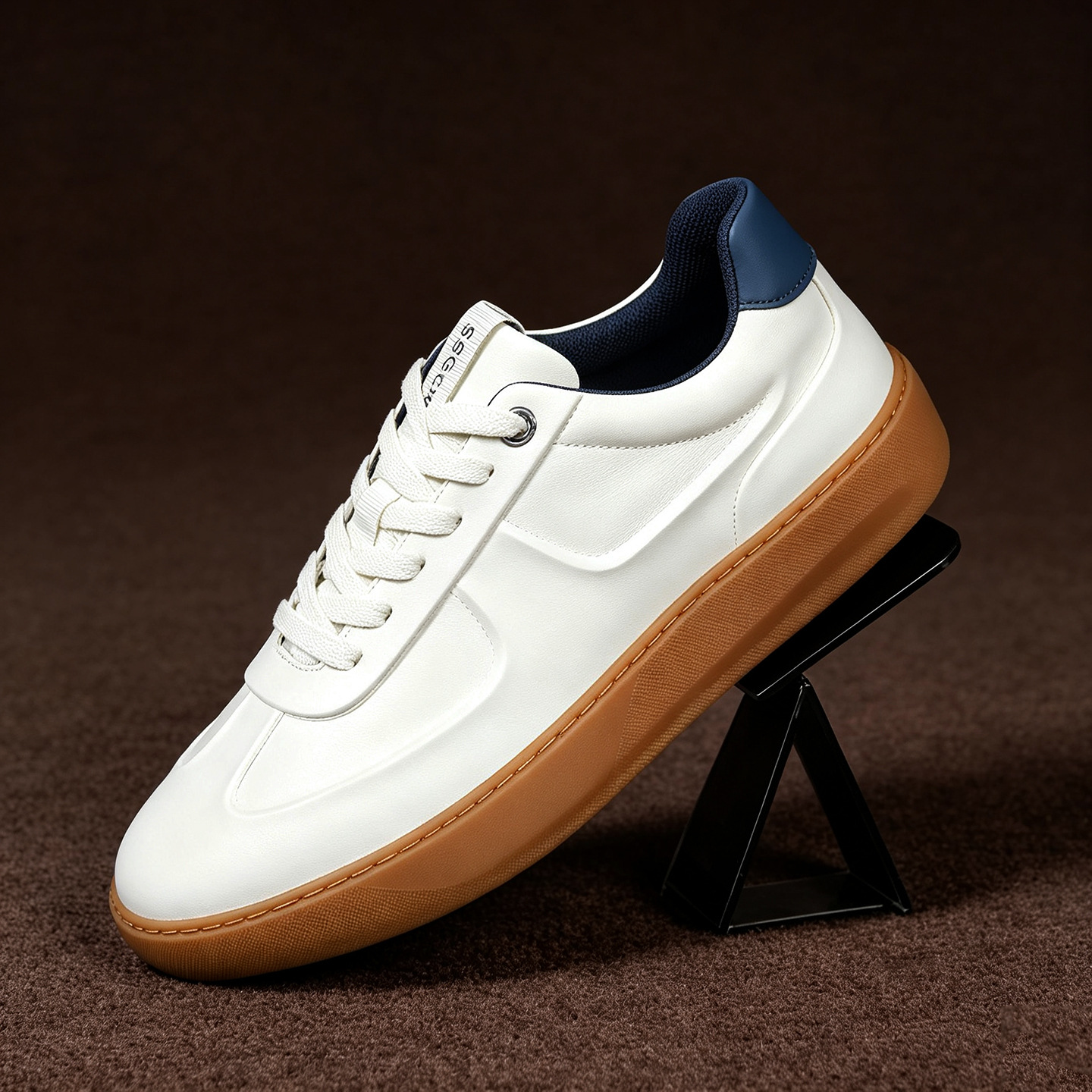 Genuine leather white sneakers for men, thick-soled, with a rubber sole, casual style, retro German training shoe design, versatile for everyday wear, trendy men's shoes for autumn