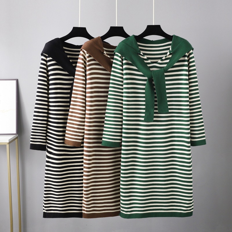 Autumn Winter Striped Slimming Long Sweater Shawl Western Sweater Women Dress 5 Autumn Winter Striped Slimming Long Sweater Shawl Western Sweater Women Dress