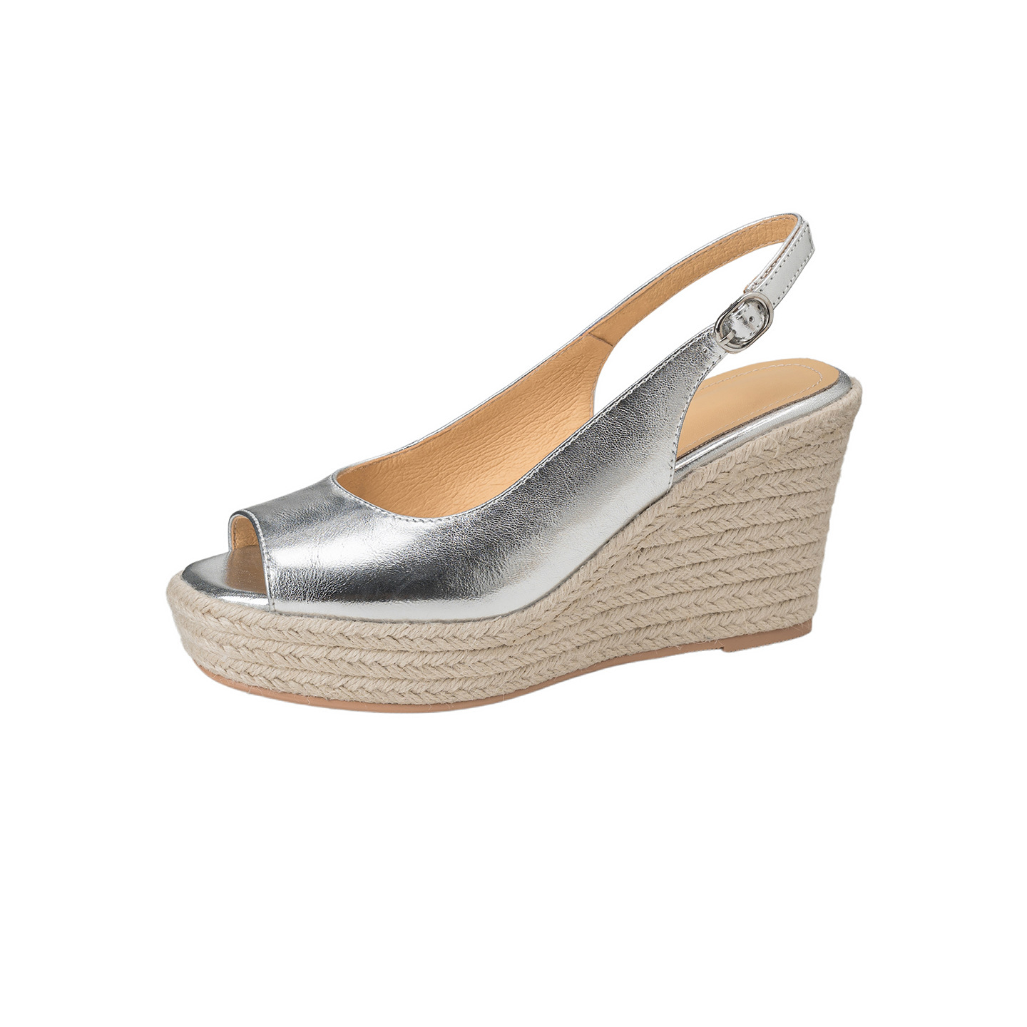 Sandal cao gót nữ hở mũi quai ngang đế xuồng gót 9 cm — màu trắng ngà, bạc