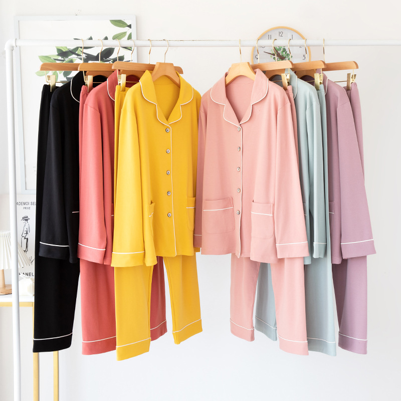 Pijamas pantalones sueltos de algodón de manga larga de verano para mujer ropa para el hogar traje de chaqueta delgada de verano para mujer RR