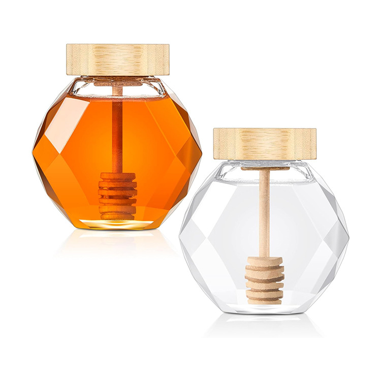 六棱蜂蜜玻璃瓶空瓶果酱瓶木盖带搅拌棒食品级辣椒酱密封分装瓶