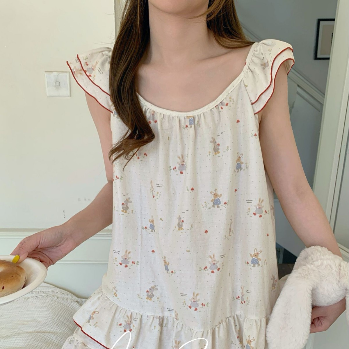 纯棉无袖睡衣女夏季薄款无袖短裤夏天套装家居服甜柚小飞边系列