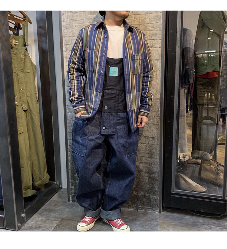 Tuta da lavoro a blocchi di colore, stile maschile, con bretelle, pantaloni da papà, pantaloni in denim, marchio europeo e americano alla moda_voghion.com